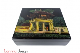 Black rectangular lacquer box carved the Temple of Literature with 8 partitions 27*30cm